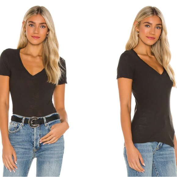 NWT James Perse 0 XS Sheer Slub Casual V Neck Tee Shirt Top Grey Short Sleeve - Picture 1 of 12